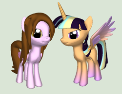 Size: 718x558 | Tagged: safe, oc, oc only, oc:nova starlight, oc:pink mist, alicorn, pegasus, pony, alicorn oc, blank flank, couple, gradient hooves, offspring, pony creator 3d, ponylumen