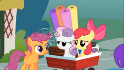 Size: 1366x768 | Tagged: safe, screencap, apple bloom, scootaloo, sweetie belle, the show stoppers, cutie mark crusaders