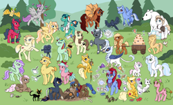 Size: 1600x975 | Tagged: safe, artist:pedigreeunicorn, derpibooru import, oc, oc only, oc:allegro, oc:ankh, oc:bones, oc:bunny teal, oc:cherry top, oc:citrus, oc:cotton tail, oc:darling cloud, oc:dream catcher, oc:frost feather, oc:goldie locks, oc:lava cookie, oc:milkyway, oc:minty marvel, oc:neovictoria, oc:night prancer, oc:oscar, oc:painted canvas, oc:pixie, oc:polar frost, oc:ponine fortuna, oc:scout, oc:showtime, oc:snowball, oc:sugar bliss, oc:technicolor, oc:wildcard, bat, bear, bird, butterfly, cat, ferret, fox, fruit bat, griffon, rat, raven (bird), arctic fox, bone, book, cake, camera, card, cart, clothes, cup, dice, filly, flying, goggles, group, magic, mole, pencil, playing card, polar bear, scarf, spades, stethoscope