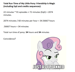 Size: 938x900 | Tagged: safe, derpibooru import, sweetie belle, coincidence, conspiracy, obligatory pony, rule 34, solo, text