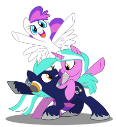 Size: 840x920 | Tagged: safe, artist:nanook123, derpibooru import, oc, oc only, oc:blank canvas, oc:hoof beatz, oc:mane event, earth pony, pegasus, pony, unicorn, bronycon, bronycon mascots, cheering, cute, eye contact, grin, headphones, hoofevent, leaning, looking at you, open mouth, simple background, smiling, squee, transparent background, unshorn fetlocks