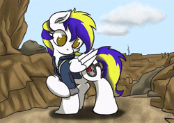 Size: 3507x2480 | Tagged: safe, artist:mistydash, oc, oc only, oc:juby skylines, pegasus, pony, fallout, looking down, wasteland