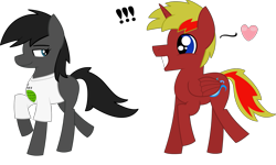 Size: 2183x1312 | Tagged: safe, derpibooru import, oc, oc only, oc:flick, oc:flick transition, oc:scoots, alicorn, pony, alicorn oc, female, flirt, male, mare, melon, rule 63, stallion, watermelon