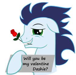 Size: 901x887 | Tagged: safe, artist:madzik0107, derpibooru import, soarin', female, hearts and hooves day, male, rose, shipping, soarindash, solo, straight, valentine's day