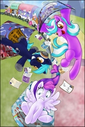 Size: 900x1350 | Tagged: safe, artist:cyle, derpibooru import, oc, oc only, oc:blank canvas, oc:hoof beatz, oc:mane event, 2014, bronycon, bronycon mascots, convention, hoofevent, mail, postcards, train