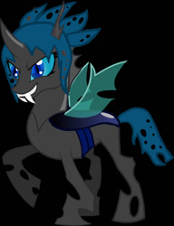 Size: 889x1158 | Tagged: safe, derpibooru import, oc, oc only, changeling, pony, black background, blue changeling, simple background, solo