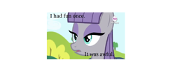 Size: 1594x696 | Tagged: safe, edit, edited screencap, screencap, maud pie, maud pie (episode), caption, hark a vagrant, hub logo, i had fun once and it was awful, image macro, meme, solo