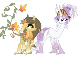 Size: 2048x1536 | Tagged: safe, artist:rainjay-xx, derpibooru import, oc, oc:harmony (heilos), oc:leavella, classical unicorn, plant pony, unicorn, augmented tail, big crown thingy, cloven hooves, duo, elements of harmony, female, mare, ponified, tree of harmony, unshorn fetlocks