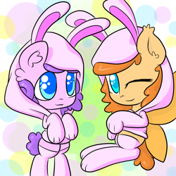 Size: 3600x3600 | Tagged: artist needed, safe, oc, oc only, oc:flowertart, mothpony, original species, bunny costume, bunny hood, clothes