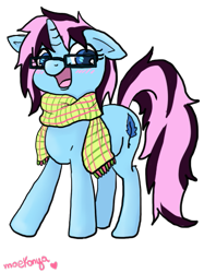 Size: 379x508 | Tagged: safe, artist:moekonya, derpibooru import, oc, oc only, oc:wind art, pony, unicorn, base used, blushing, clothes, cute, floppy ears, looking at you, messy mane, open mouth, scarf, simple background, smiling, solo, transparent background, vector, wide eyes