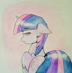 Size: 2103x2117 | Tagged: safe, artist:captainpudgemuffin, twilight sparkle, twilight sparkle (alicorn), alicorn, pony, bedroom eyes, commission, female, looking back, mare, solo, traditional art