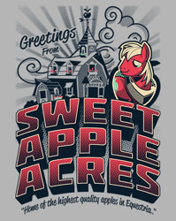 Size: 481x604 | Tagged: safe, artist:gilles bone, derpibooru import, big macintosh, earth pony, pony, barn, clothes, male, shirtpunch, solo, stallion, sweet apple acres, t-shirt