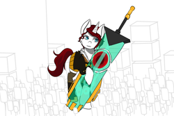 Size: 1280x853 | Tagged: safe, artist:askkibounegravion, artist:kiboune, derpibooru import, ponified, red (transistor), solo, sword, transistor