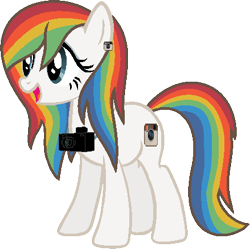 Size: 439x437 | Tagged: safe, artist:sweetalicous, camera, instagram, ponified, rainbow hair, simple background, solo, transparent background