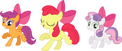 Size: 7209x3000 | Tagged: safe, artist:theshadowstone, apple bloom, scootaloo, sweetie belle, somepony to watch over me, bow, cutie mark crusaders, simple background, transparent background, vector