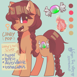 Size: 600x600 | Tagged: safe, artist:lolly-jpg, derpibooru import, oc, oc only, oc:candy pop, pony, unicorn, reference sheet, smiling, solo