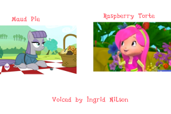 Size: 3000x2000 | Tagged: safe, maud pie, maud pie (episode), english, exploitable meme, ingrid nilson, meme, raspberry torte, rock, same voice actor, strawberry shortcake