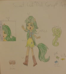 Size: 3452x3888 | Tagged: safe, artist:berrypunchrules, derpibooru import, sweet leaf, equestria girls, background human, clothes, fake, ponied up, pony ears, solo, traditional art