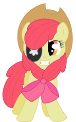 Size: 579x929 | Tagged: safe, artist:sofilut, derpibooru import, apple bloom, eyepatch, hat, pirate, solo