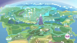 Size: 848x478 | Tagged: safe, derpibooru import, screencap, twilight's kingdom, equestria, hub logo, map of equestria