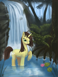 Size: 1200x1600 | Tagged: safe, artist:genbulein, derpibooru import, oc, oc only, oc:whitewash, solo, water, waterfall