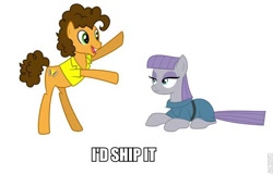 Size: 680x434 | Tagged: safe, cheese sandwich, maud pie, maud pie (episode), clothes, dress, exploitable meme, female, happy, image macro, make it happen, male, maudwich, meme, shipper on deck, shipping, shirt, straight, unamused