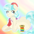 Size: 550x551 | Tagged: safe, artist:chanceyb, derpibooru import, coco pommel, rainbow colors, rainbow thread, sitting, solo, spool