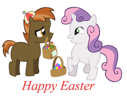 Size: 1024x773 | Tagged: safe, artist:t-shadow-dragon, button mash, sweetie belle, easter, easter basket, easter egg, female, flower, male, note, shipping, straight, sweetiemash