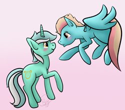 Size: 3000x2641 | Tagged: safe, artist:starshinefox, derpibooru import, lyra heartstrings, oc, oc:dawn seeker, pegasus, pony, unicorn, blushing, canon x oc, contest entry, dash of humanity, fanfic, male, shipping, straight