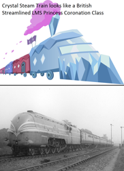 Size: 1024x1407 | Tagged: safe, derpibooru import, british, comparison, crystal express, lms princess coronation, streamlined, train