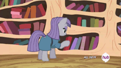 Size: 576x324 | Tagged: safe, screencap, maud pie, maud pie (episode), animated, book, golden oaks library, hub logo, hubble, solo, subtitles, the hub