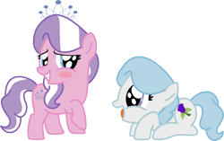 Size: 1399x881 | Tagged: safe, artist:ideltavelocity, derpibooru import, diamond tiara, royal blue, earth pony, pony, blushing, cute, cutie mark, diamondbetes, excited, female, filly, happy, inkscape, lesbian, royalbetes, royaltiara, shipping, simple background, sitting, sitting like a frog, tiara, transparent background, vector