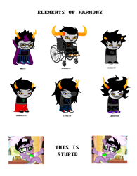 Size: 962x1236 | Tagged: safe, derpibooru import, spike, elements of harmony, eridan ampora, gamzee makara, homestuck, john egbert, kanaya maryam, karkat vantas, tavros nitram, this is stupid, vriska serket