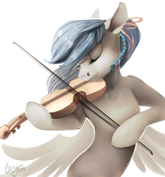 Size: 3280x3536 | Tagged: safe, artist:casynuf, derpibooru import, oc, oc only, pegasus, pony, eyes closed, solo, violin