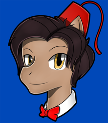 Size: 1500x1696 | Tagged: safe, artist:flam3zero, derpibooru import, doctor whooves, bowtie, bust, clothes, doctor who, eleventh doctor, fez, hat, ponified, portrait, solo, style emulation, yuji uekawa style