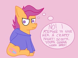 Size: 1024x768 | Tagged: safe, artist:askscootaguy, derpibooru import, scootaloo, ask scootaguy, solo, thought bubble