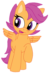 Size: 596x902 | Tagged: dead source, safe, artist:fuzon-s, artist:mlpmariosonicfan, derpibooru import, scootaloo, colored, happy, ms paint, open mouth, raised hoof, solo, spread wings