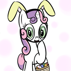 Size: 600x600 | Tagged: safe, artist:ropeface, sweetie belle, bunny ears, easter, easter basket, easter egg, solo