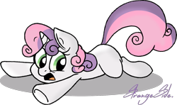 Size: 1415x838 | Tagged: safe, artist:strangiesleepy, derpibooru import, sweetie belle, falling, simple background, solo, transparent background, tripping