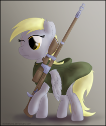 Size: 1600x1900 | Tagged: safe, artist:stinkehund, derpibooru import, oc, oc only, pegasus, pony, clothes, female, gun, rifle, scar, solo, weapon