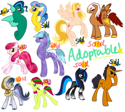 Size: 600x540 | Tagged: safe, artist:sakuyamon, derpibooru import, oc, oc only, crystal pony, earth pony, pegasus, pony, sea pony, unicorn, adoptable