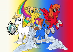 Size: 3508x2502 | Tagged: safe, artist:edcom02, artist:jmkplover, earth pony, pegasus, pony, unicorn, alex power, crossover, energizer, jack power, julie power, katie power, lightspeed, marvel, mass master, ponified, power pack, zero-g