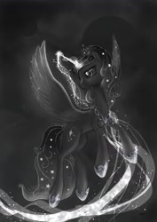 Size: 1240x1754 | Tagged: safe, artist:spikedragonart, derpibooru import, oc, oc only, alicorn, pony, monochrome, queen, solo, universe