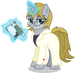 Size: 3286x3228 | Tagged: safe, artist:vector-brony, derpibooru import, oc, oc only, oc:triage, fallout equestria, fallout equestria: project horizons, cigarette, clothes, fallout, female, glasses, high res, inkscape, looking at you, magic, signature, smoking, solo, vector