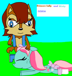 Size: 989x1045 | Tagged: safe, artist:girlygirlykitty58, derpibooru import, minty, g3, 1000 hours in ms paint, crossover, derp, ms paint, sally acorn, sonic the hedgehog (series)