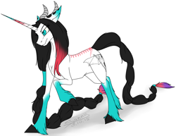 Size: 3106x2395 | Tagged: safe, artist:sunny way, oc, oc only, horse, hybrid, pony, unicorn, commission, female, horns, long hair, long horn, piercing, rcf community, solo