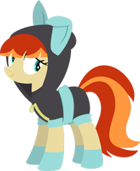 Size: 1024x1250 | Tagged: safe, artist:gladosthepotatopony, derpibooru import, oc, oc only, oc:film flick, earth pony, pony, bunny ears, clothes, dangerous mission outfit, female, hoodie, mare, simple background, solo, transparent background, vector