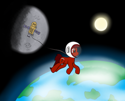 Size: 3104x2492 | Tagged: safe, artist:cogsfixmore, oc, oc only, oc:mars miner, earth, moon, planet, space, space helmet, space station, stars