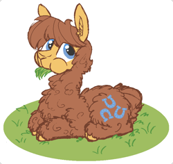 Size: 701x661 | Tagged: safe, artist:artflicker, caramel, alpaca, eating, grass, grazing, herbivore, solo, species swap