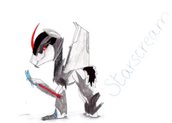 Size: 1056x756 | Tagged: safe, artist:speedfeather, derpibooru import, ponified, solo, starscream, traditional art, transformers, transformers prime